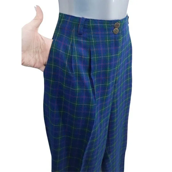 VTG 90s Koret City Blues Quilted Denim Metal Snap Vest Plaid Pants Set Size 8 - Picture 9 of 12